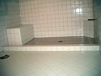 Ceramic Tiled Shower with a Seat and Foot Stool
